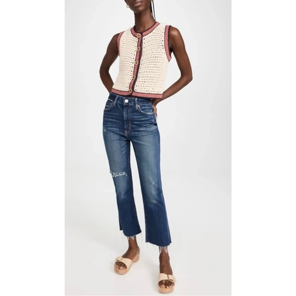MOUSSY VINTAGE MV Rhode Cropped Flare Hi Rise Jeans in Dark Blue Frayed Size 25 - Picture 3 of 15